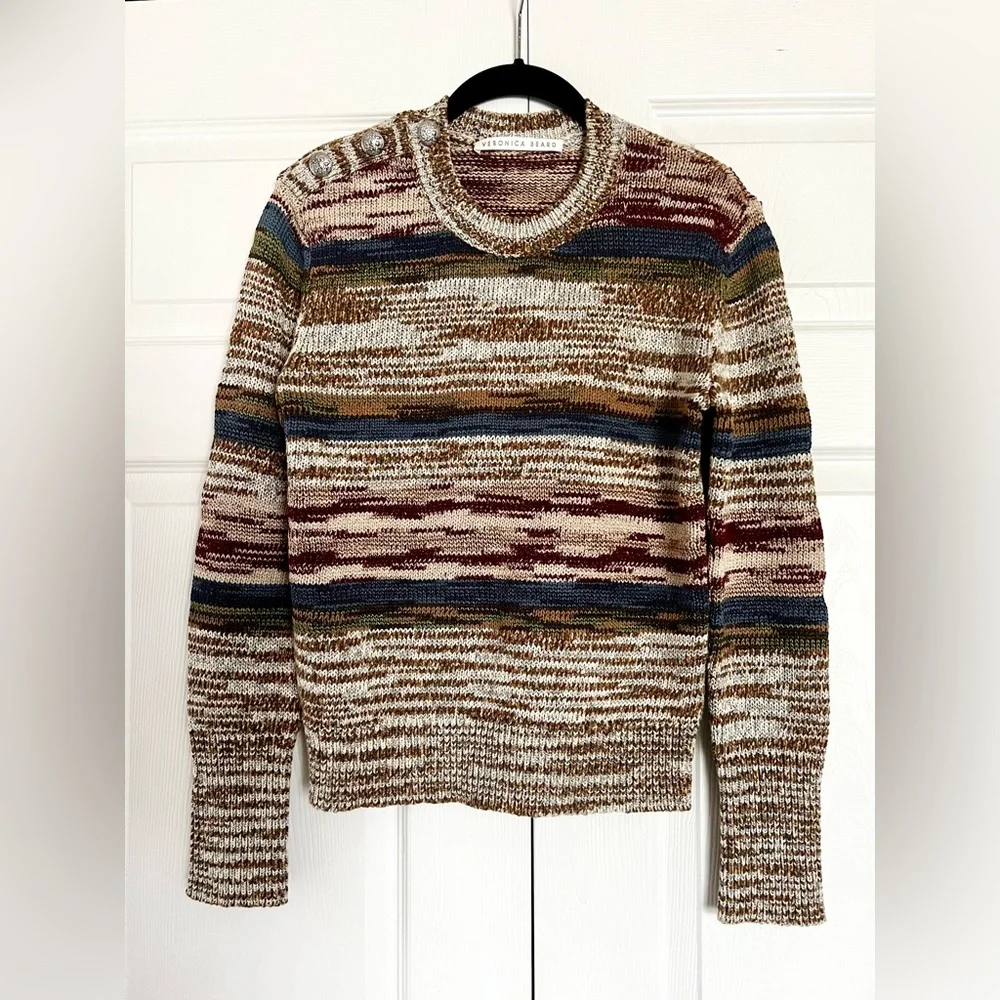 Veronica Beard Sohani Metallic Space-Dyed Cotton Sweater Size XS Shoulder Button - Picture 11 of 12